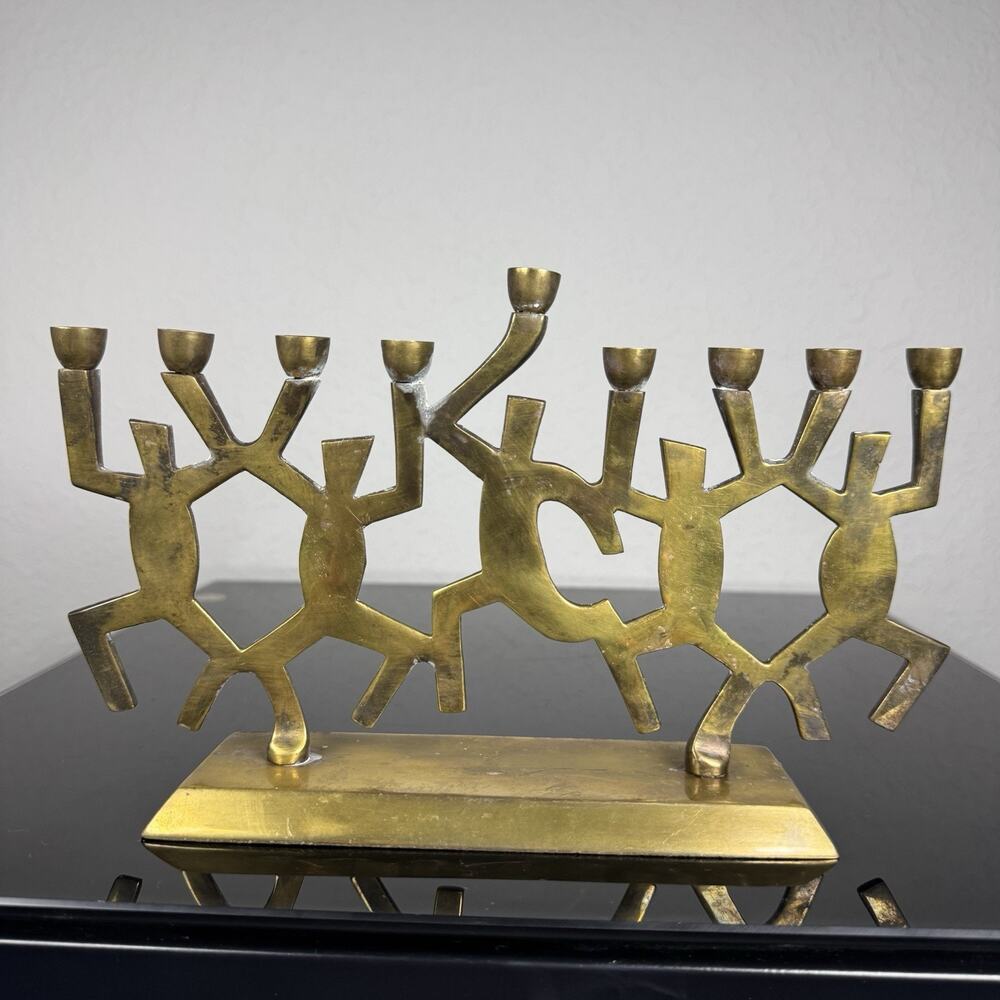 Menorah Dancing Figures Hanukkah Contemporary Artsy Metal Brass